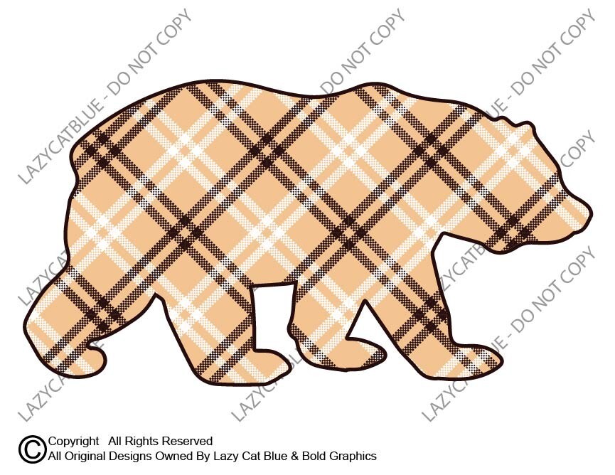Bear Decal Sticker Vinyl Buffalo Plaid Pattern Wildlife Country West Grizzly Paw
