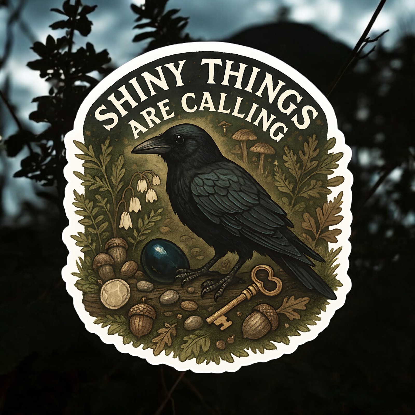 Crow sticker with trinkets and shiny elements Assorted sizes – crowcore