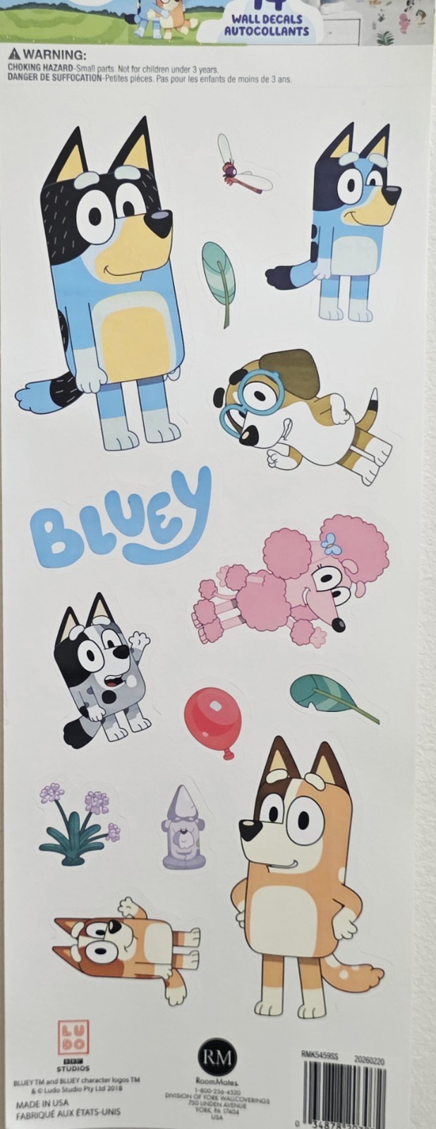 Kids Bluey Room Wall Decals Peel & Stick 14 Pieces/Stickers Birthday Party Decor