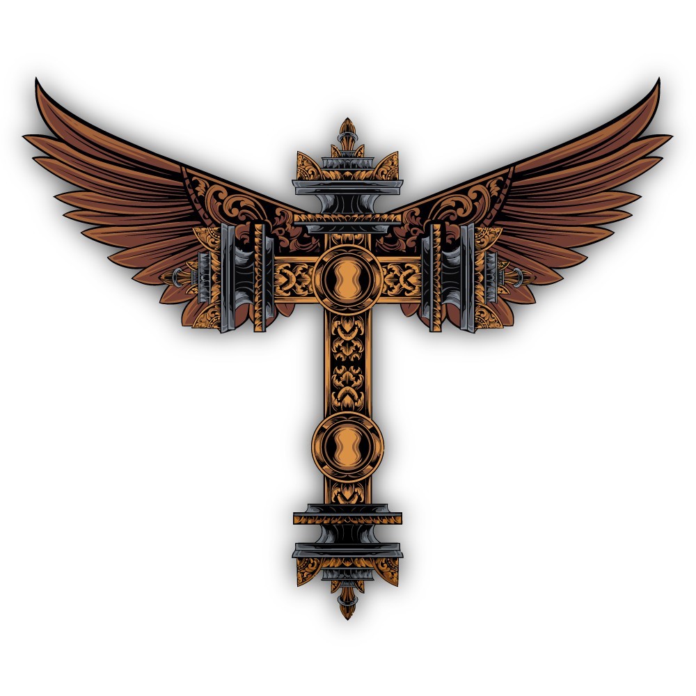 Classic Style Cross w/ Wings Cut To Shape Vinyl Sticker