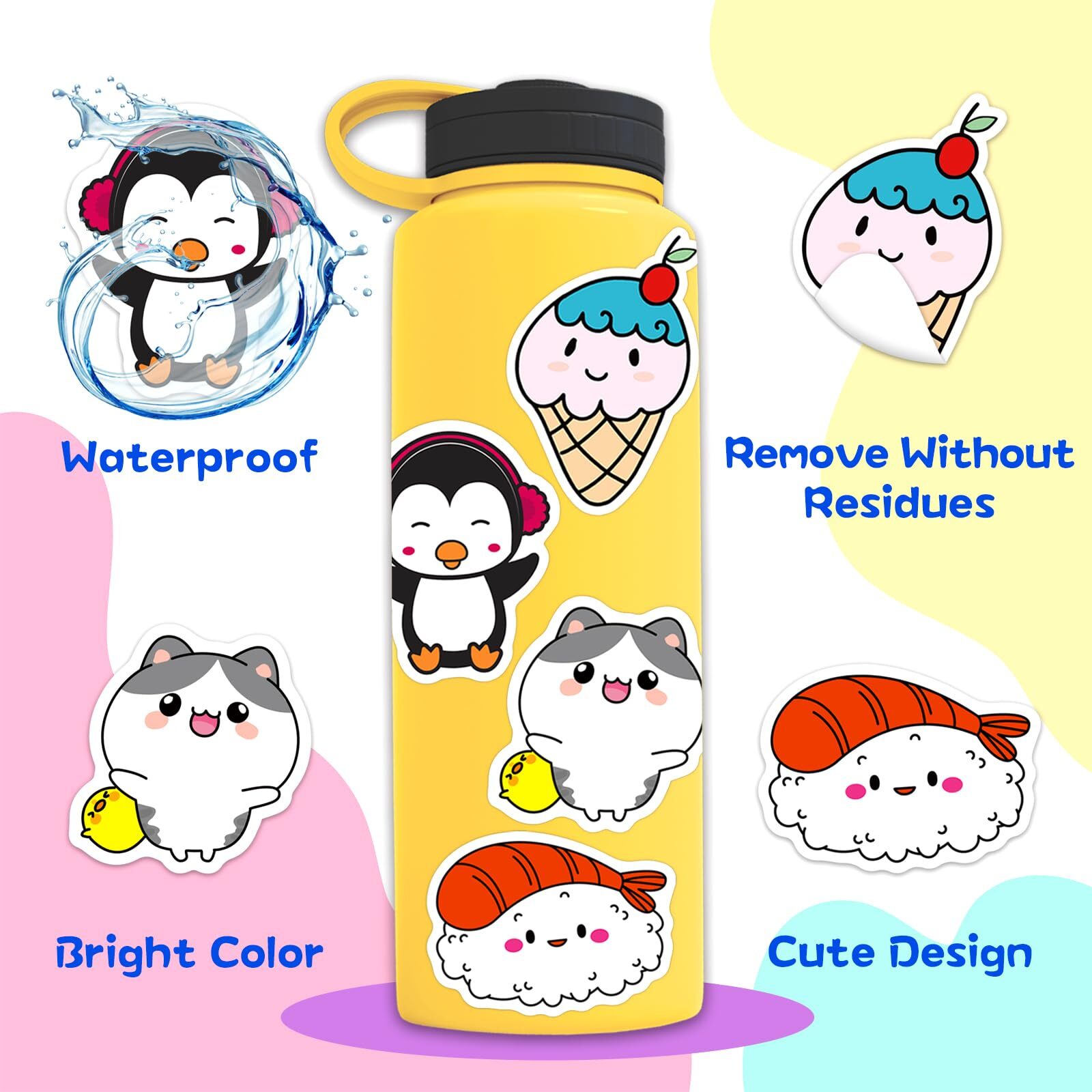 600Pcs Stickers for Kids Water Bottle Vinyl Waterproof Scrapbook Cute Bulk