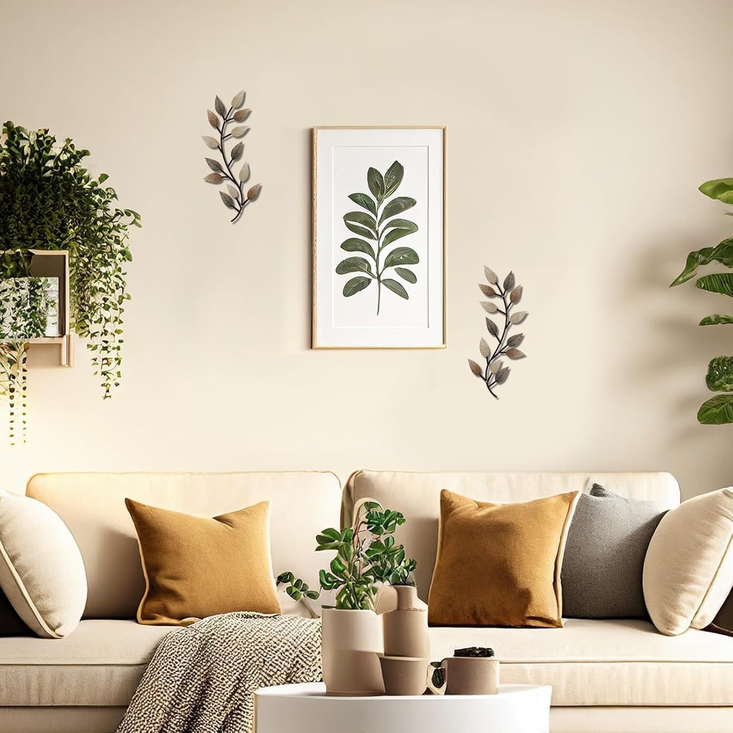 Modern Symmetrical Leaf Wall Art in Vintage Brown – Indoor and Outdoor Perfect