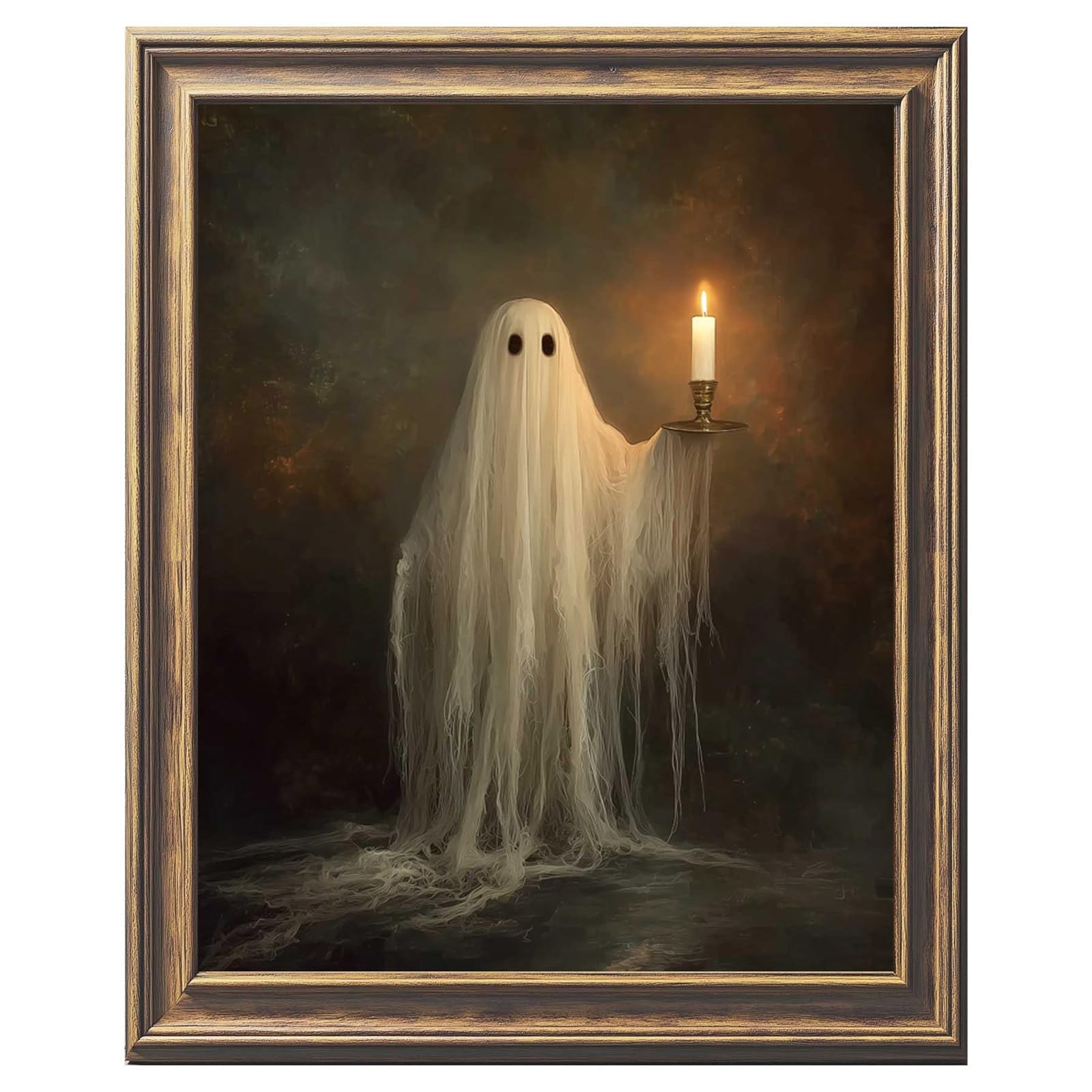 Cute Ghost Holding Candle Wall Art Print Dark Academia Room Decor Spooky Hall…