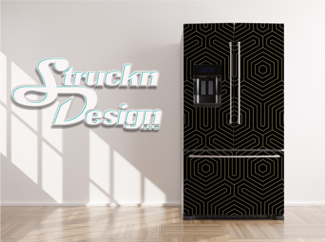 Luxury Black Gold Art Deco Shapes Fridge Freezer Wrap Side Door Vinyl Decal
