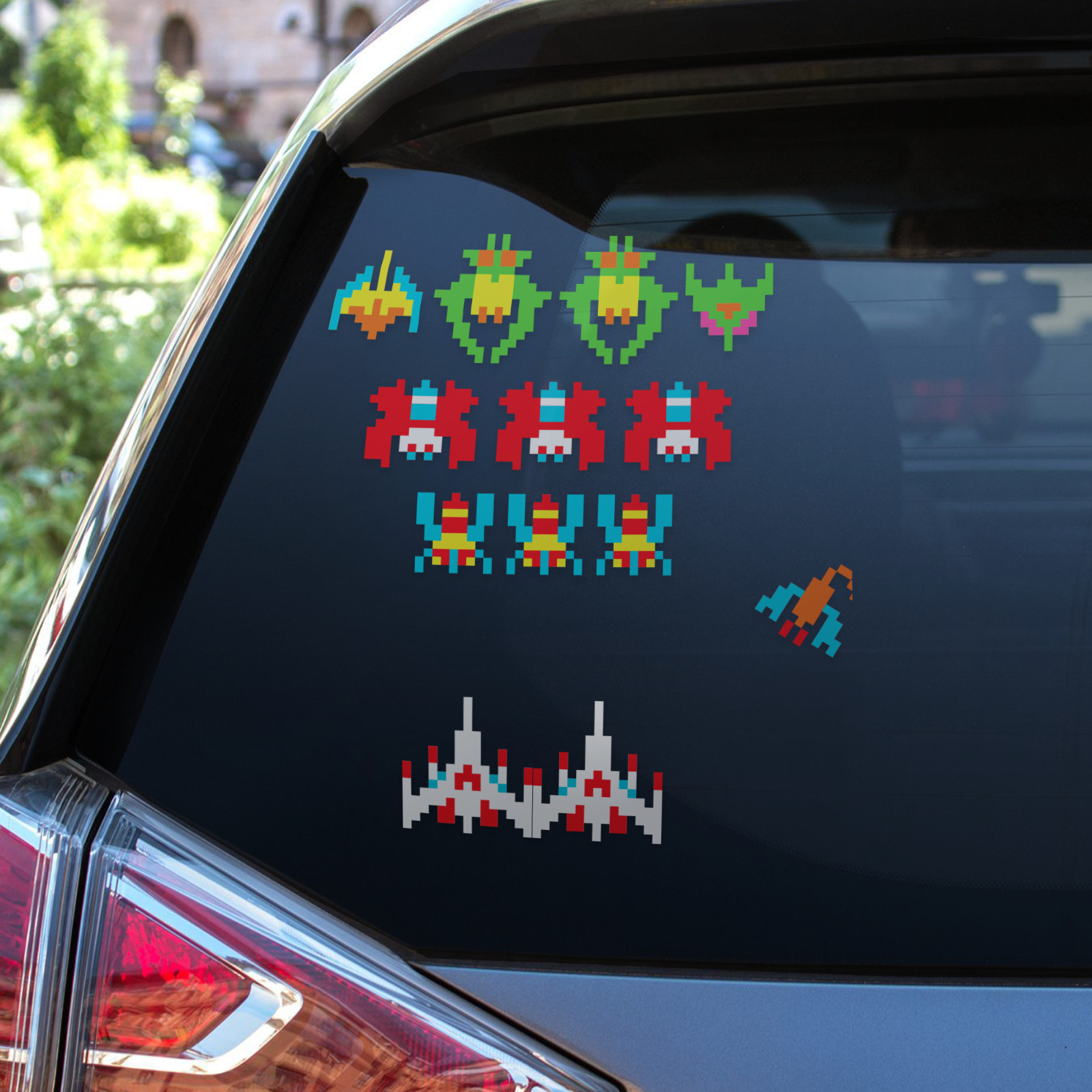 80s Galaga Arcade Sprites Vinyl Decals for Car Windshield, Laptop, or Anywhere