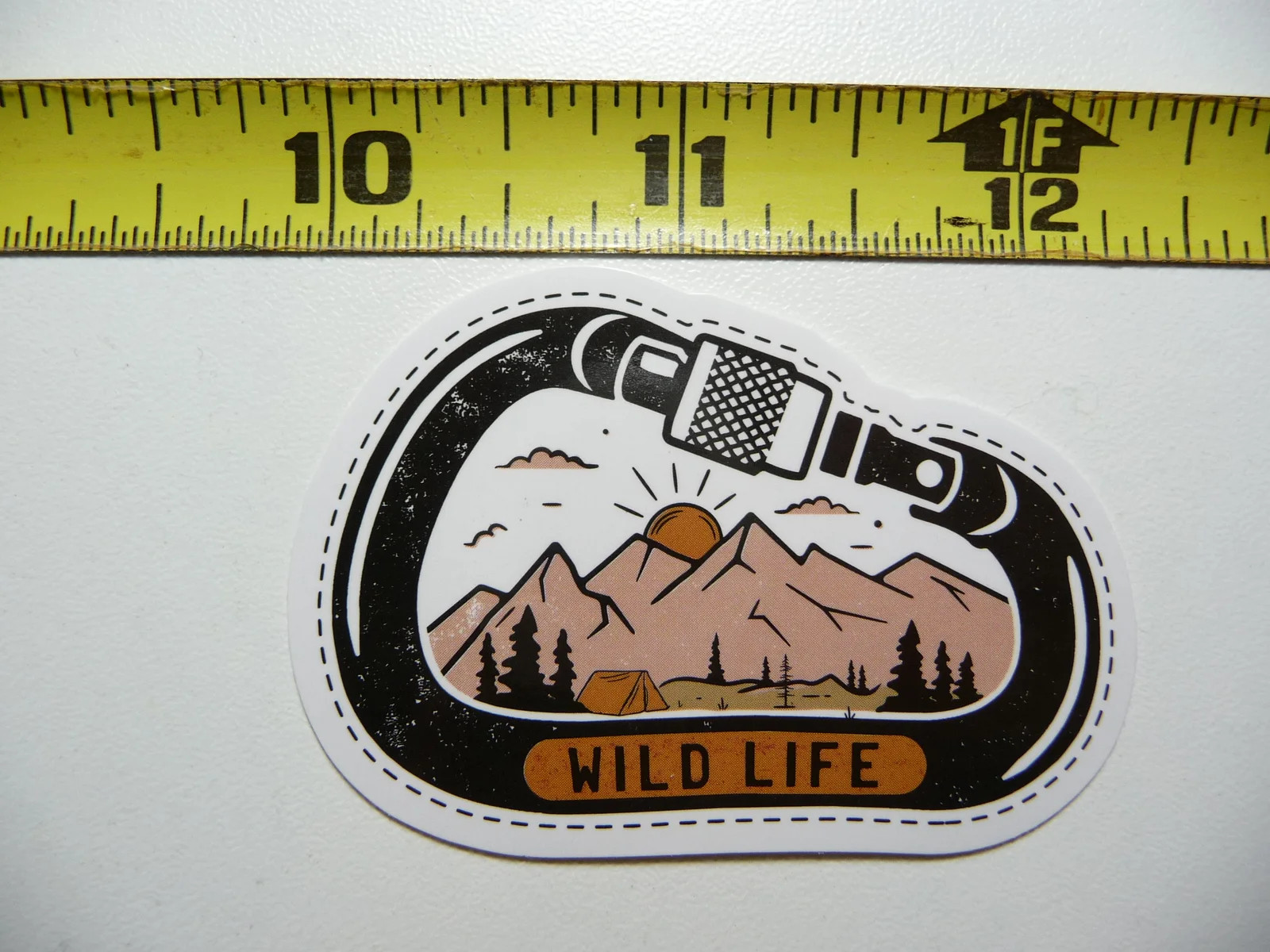 CARABINER WILD LIFE MOUNTAINS SMALL STICKER DECAL HIKING CAMPING WOODS GEAR PARK