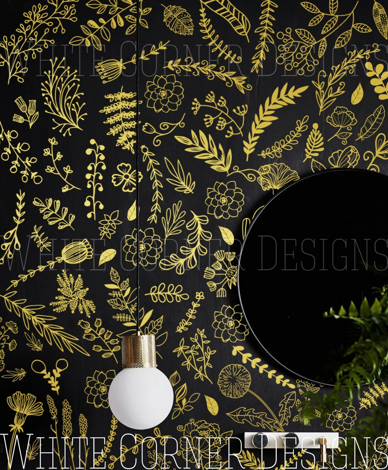 Botanical Wall Decals, Modern Vinyl Decal Set, Flower Blossoms, Leaf Decal ga130