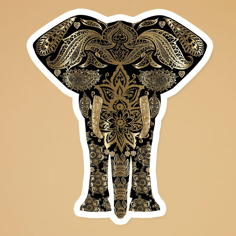 Copper Floral Pattern Elephant – Vinyl Decal Sticker SIZE 5"