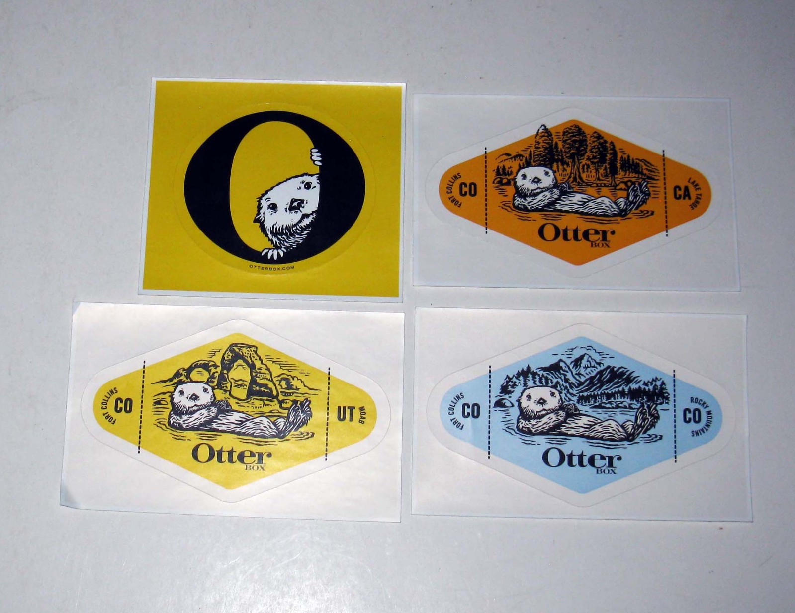 NEW Lot of 4 Otter Box Genuine OEM Stickers Blue Orange Yellow Fort Collins CO