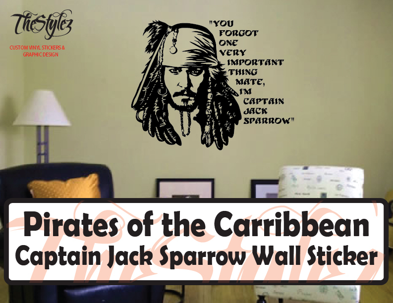 Pirates of the Carribbean Captain Jack Sparrow Custom Wall Vinyl Sticker