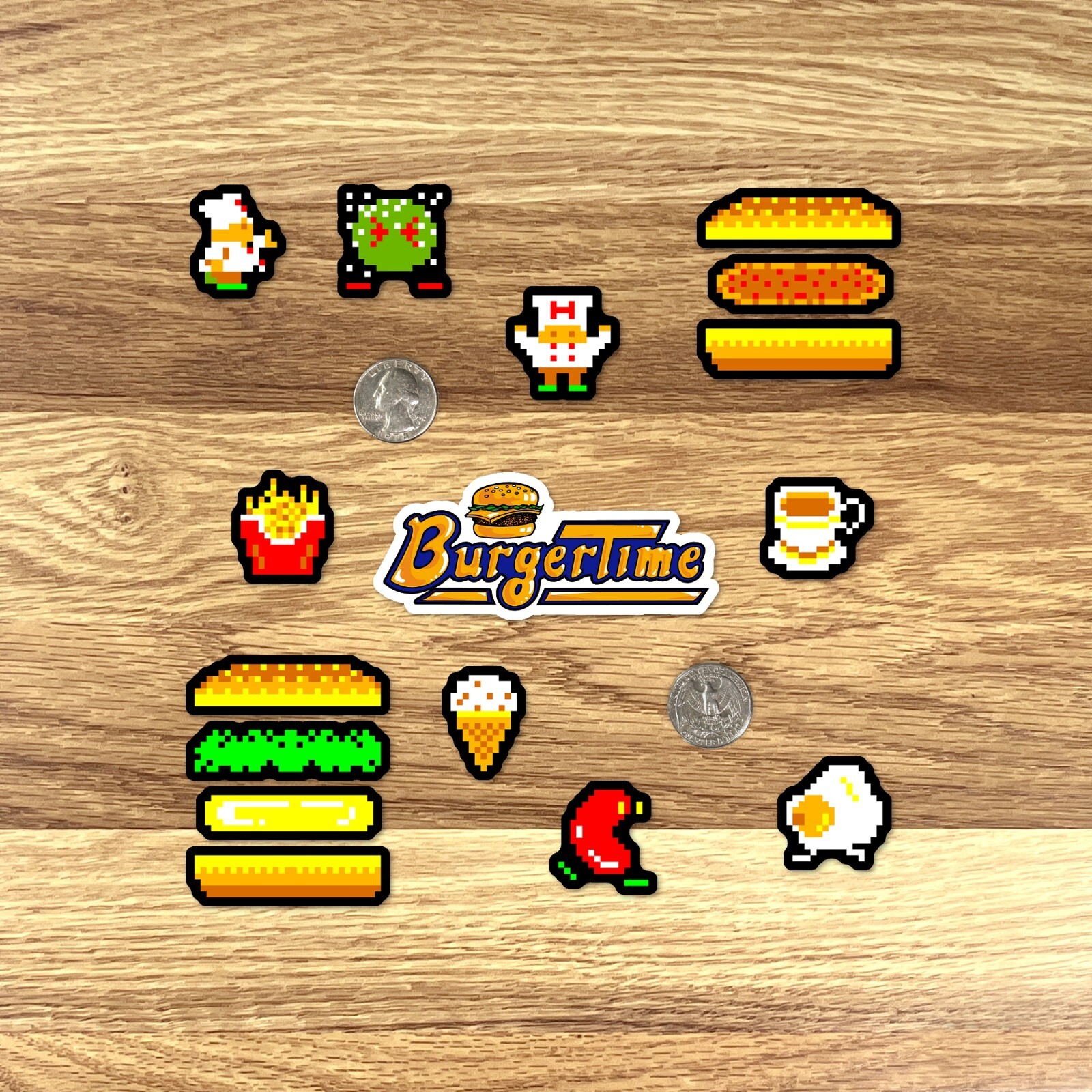 BurgerTime Stickers Arcade Pixel Art 38 Sticker Pack
