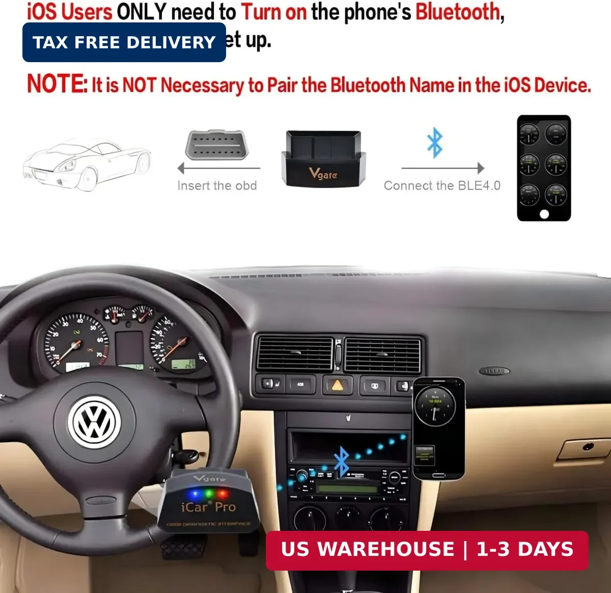 Vgate iCar Pro Bluetooth 4.0 (BLE) OBD2 Fault Code Reader OBDII Code Scanner Car