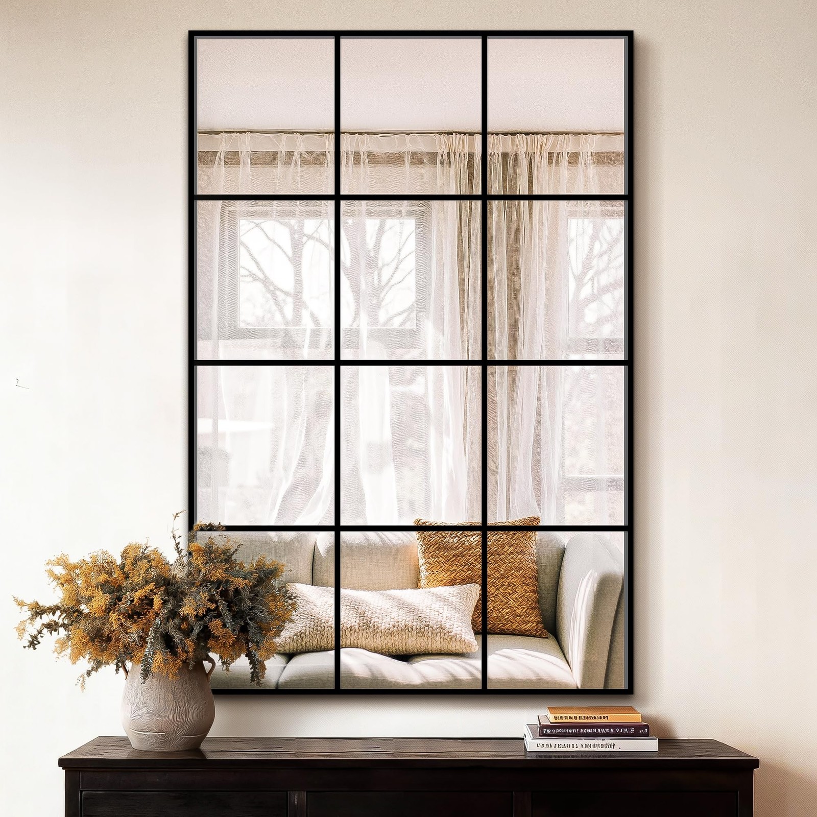 Window Pane Wall Mirror, 36"x24" Wall Mounted Window Mirror for Living Room, …