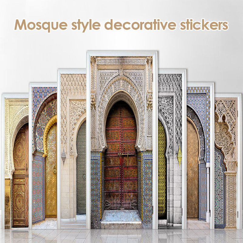 Muslim Arabic Door Sticker Islamic Wallpaper Living Room Door Decor Furniture
