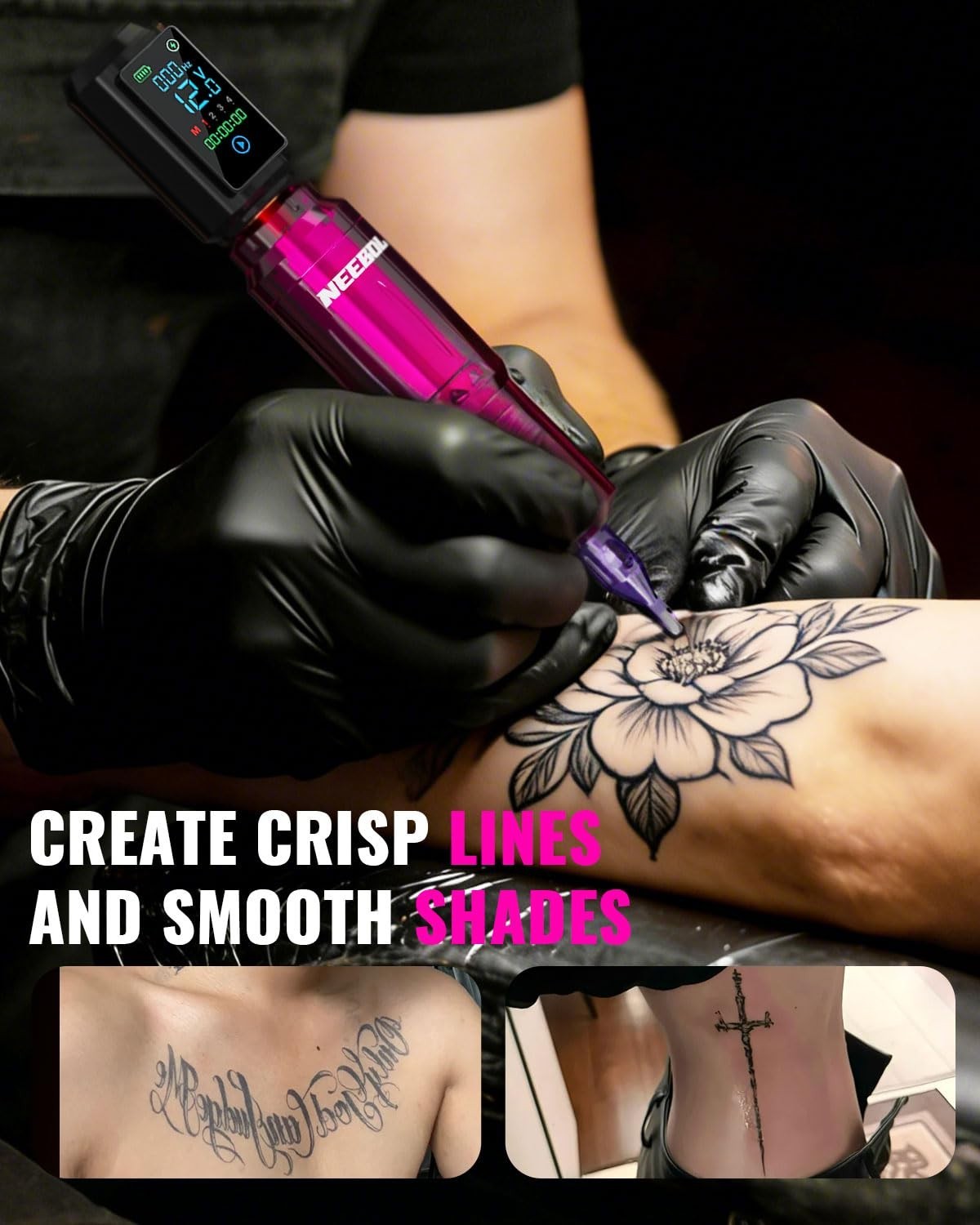 Tattoo Gun Kit – Wireless Machine with 2 Batteries, Standard, Pink
