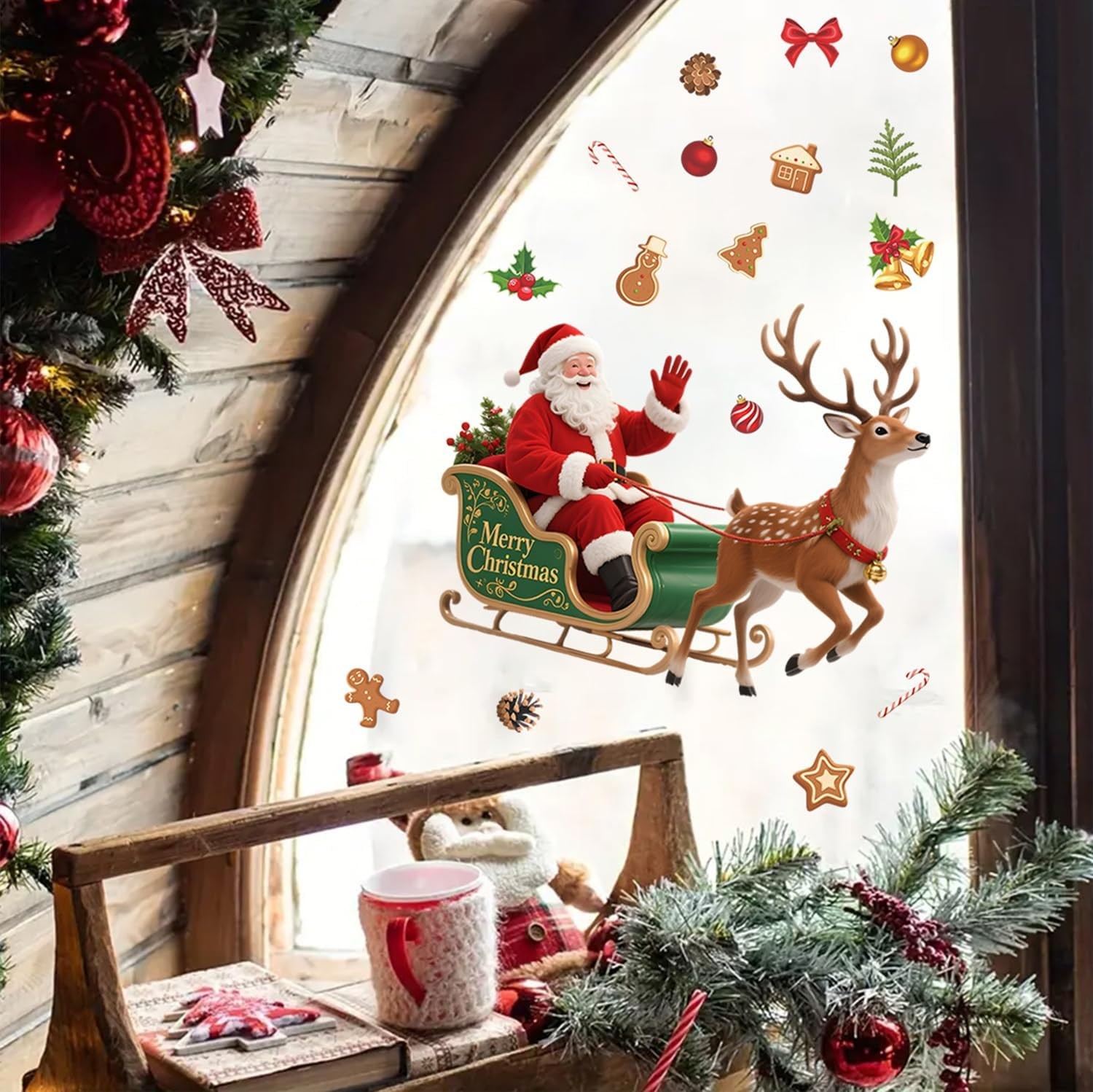 Santa Sleigh Christmas Wall Decals | Peel and Stick Holiday Decorations with …