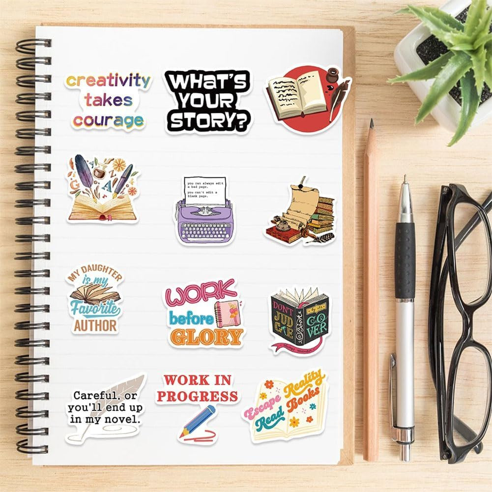 Writer Stickers |50Pcs Author Waterproof Vinyl Decals for Water Bottles Laptop L