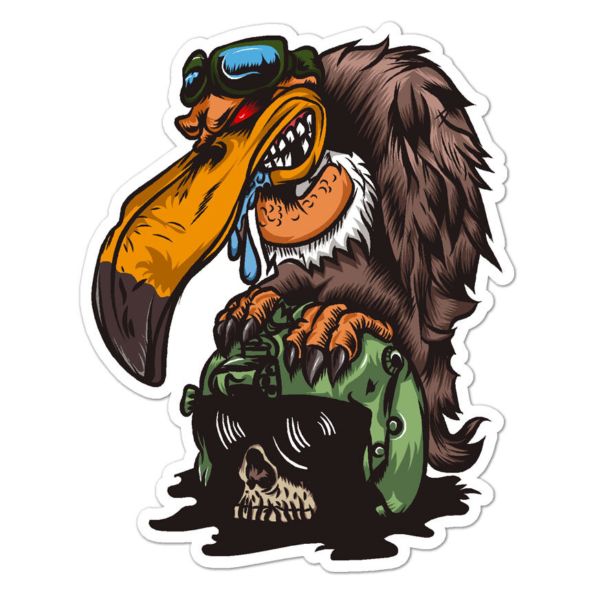 Pilot Skull Vulture, Vinyl Decal Sticker, Indoor Outdoor, 3 Sizes, #8656