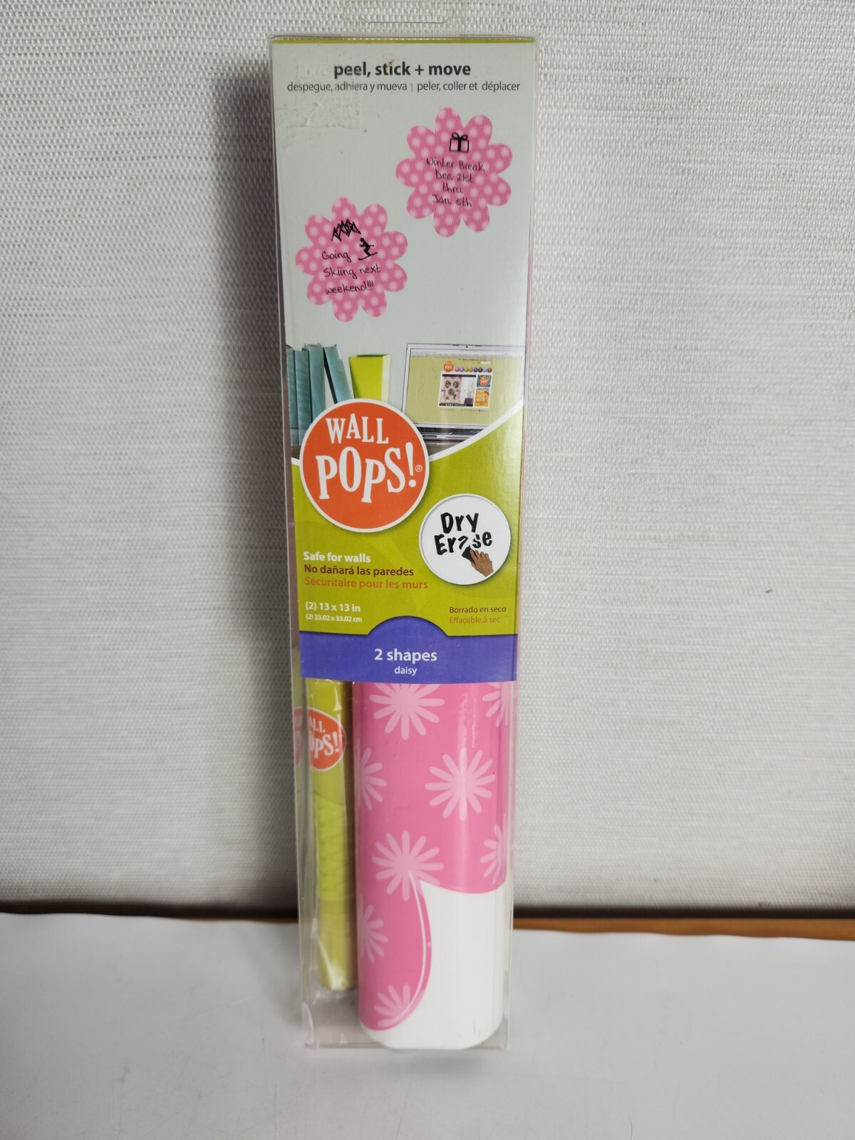 Wall Pops Dry Erase 2 Flower Decals Appliques Pink Repositionable Removable New