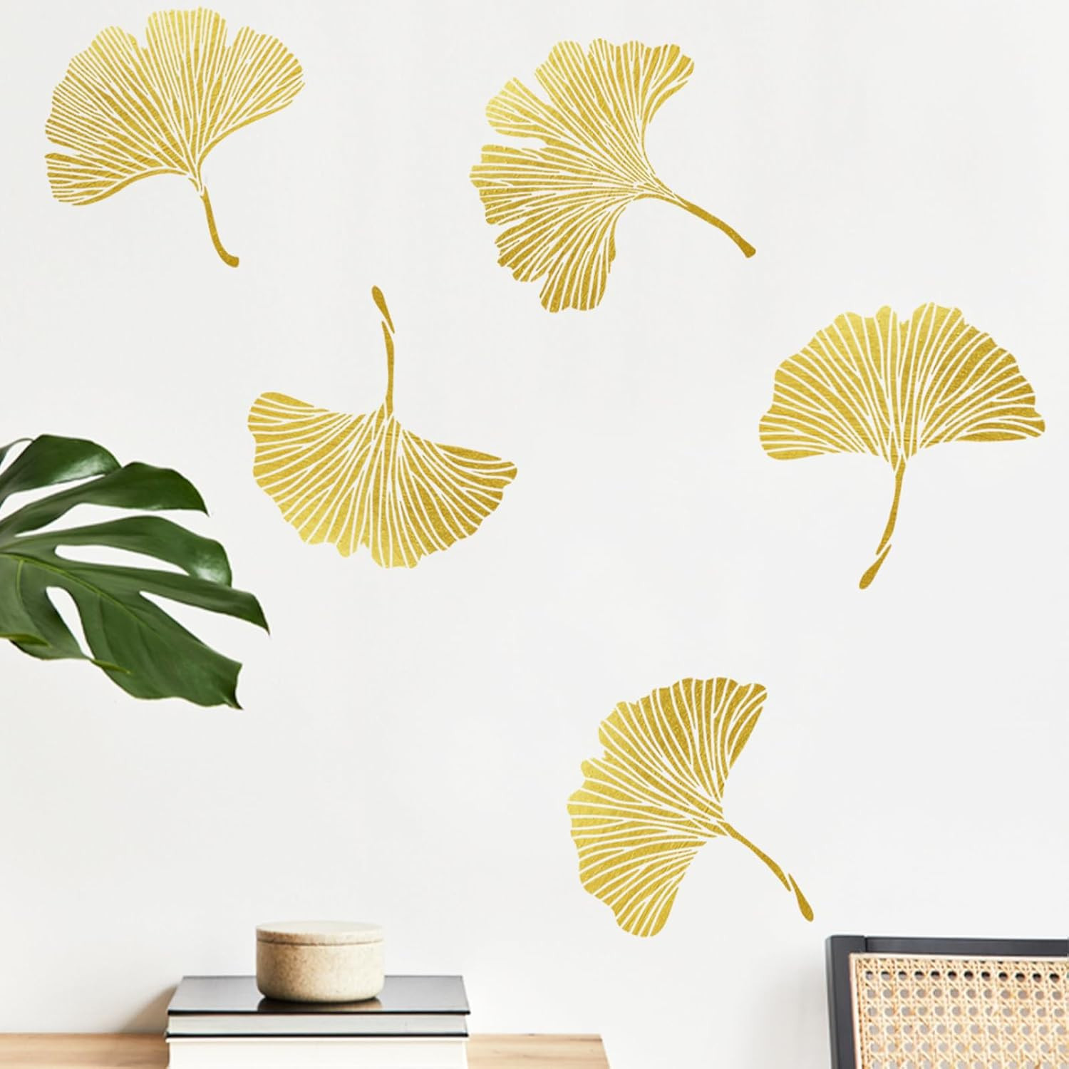 Mfault Gold Leaves Wall Decals Stickers, Ginkgo Leaf Botanical Living Room Decor