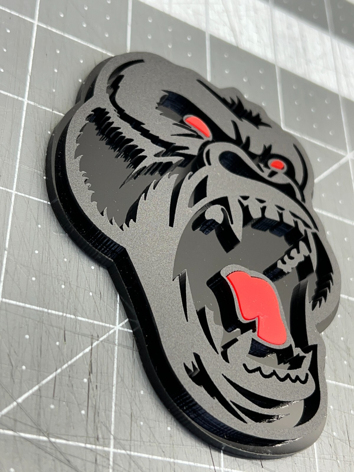 Angry Gorilla Red Eye Car Truck Emblem Badge Matte Black on Black Custom PK of 2