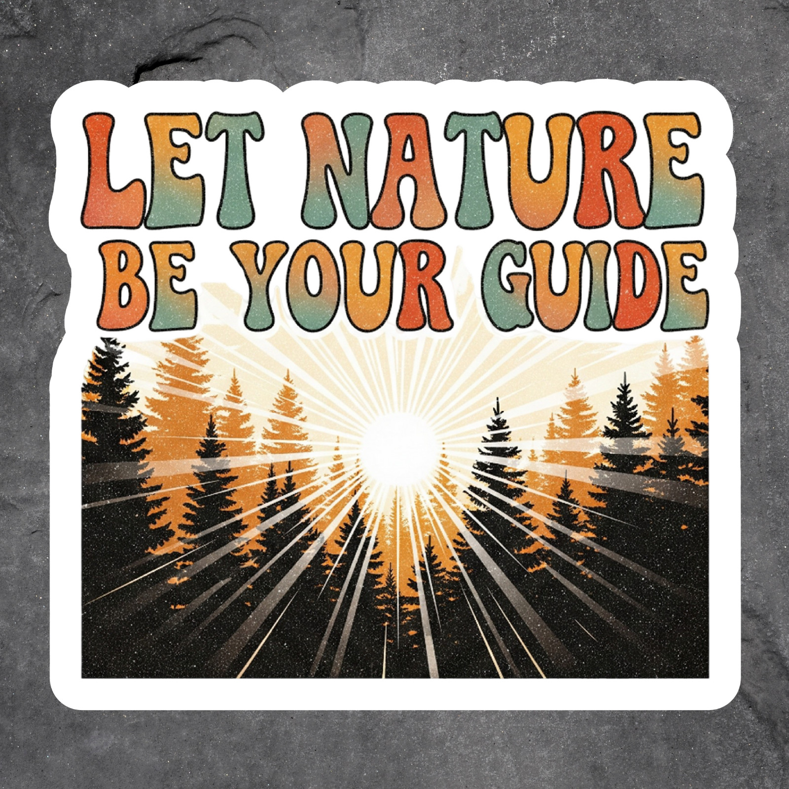 Hiking sticker vinyl decal let nature be your guide retro forest sunrise