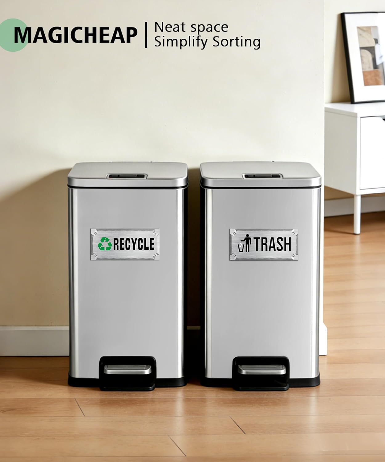 Waterproof Trash and Recycle Stickers – 8 Pack for Home and Office Use