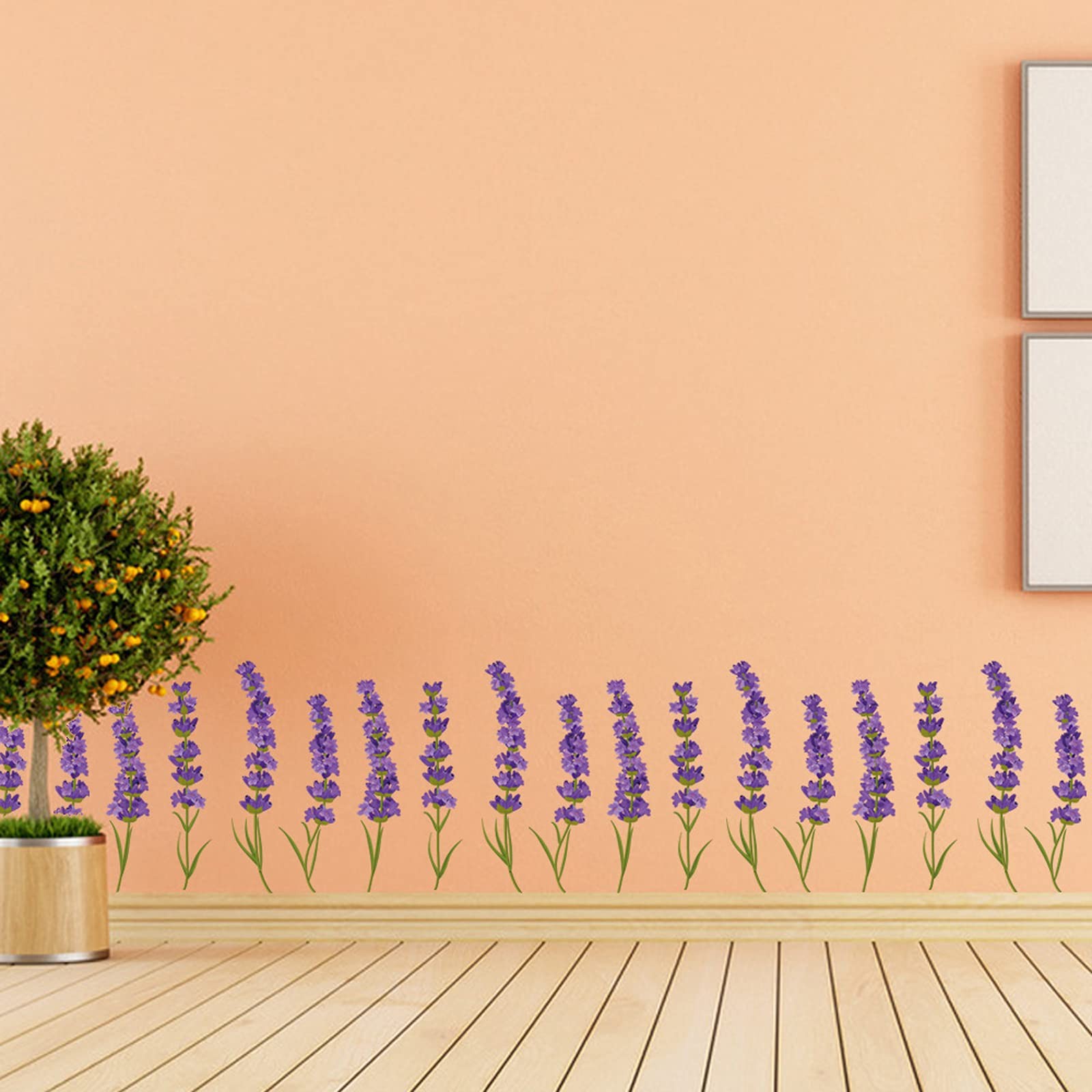 6 Sheets Lavender Flowers Wall Decals Garden Purple Floral Wall Corner Sticke…