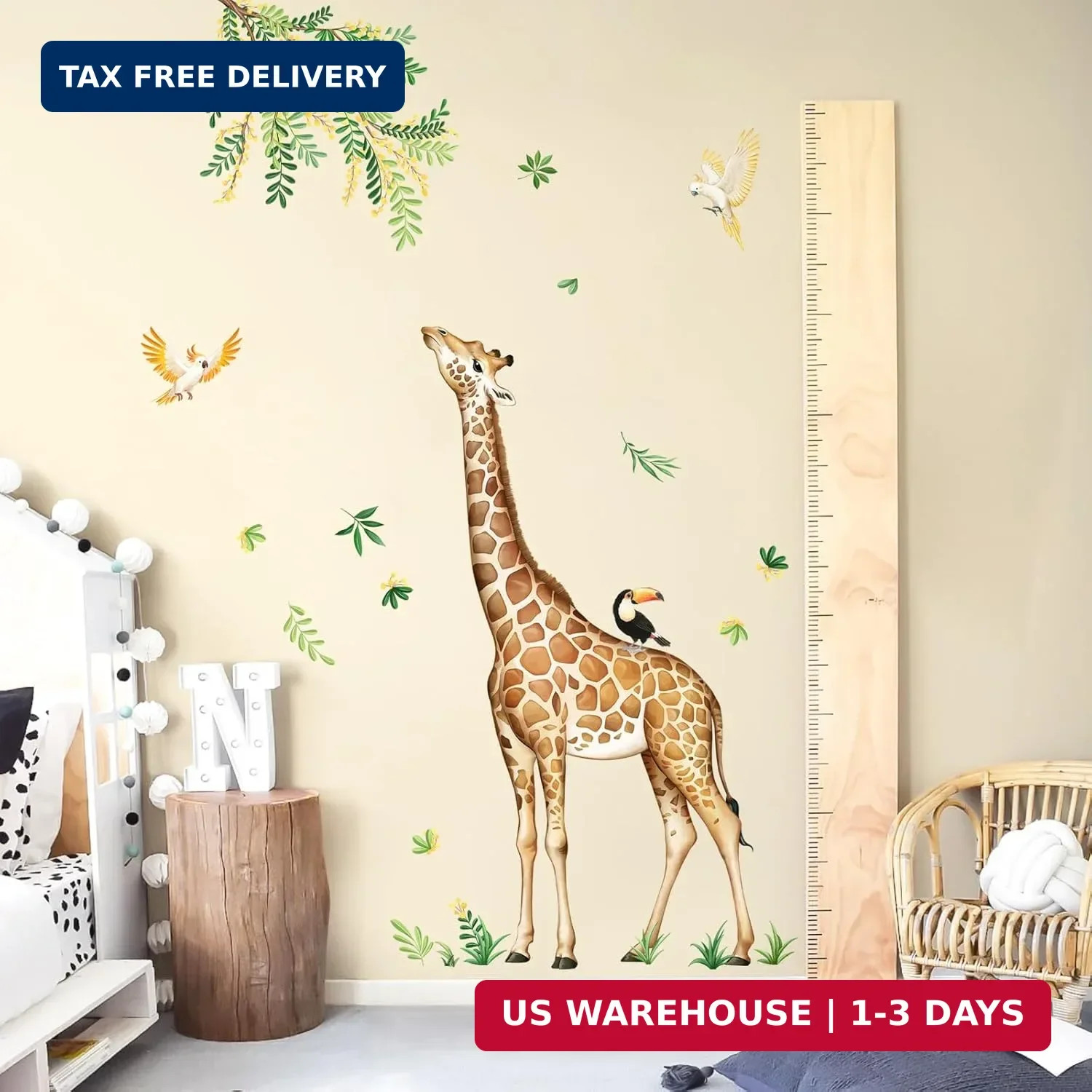 Tanlaby Large Giraffe Wall Decals Jungle Animal Wall Stickers Leopard Deer Safar