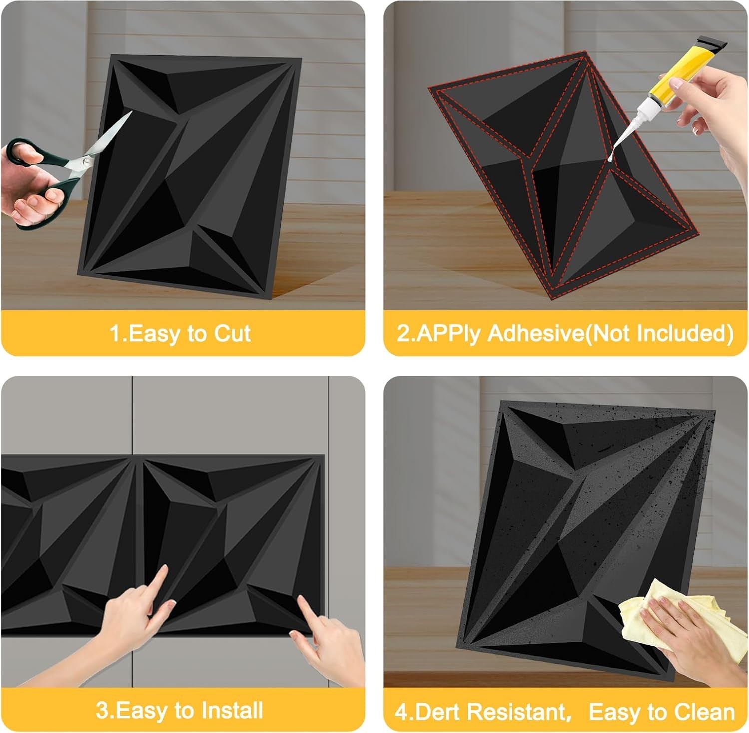 Waterproof 3D Black Wall Panels Set – Lightweight Matte Tiles for Modern Decor