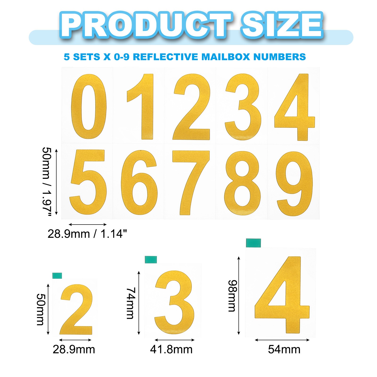 Reflective Mailbox Numbers, 5 Sets 2 Inch Waterproof Gold Tone Numbers Stickers
