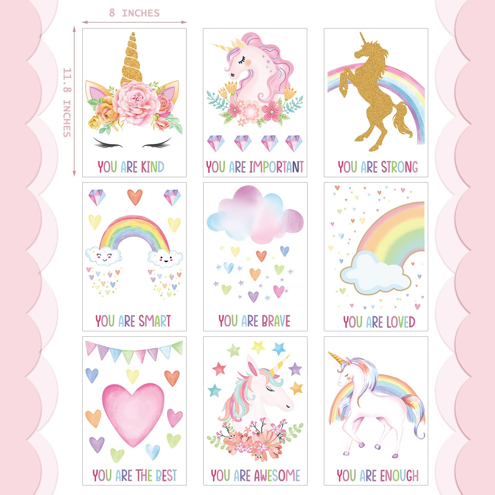 9 Pieces Unicorn Wall Decals Stickers Unicorn Room Decor for Girls Bedroom Ra…