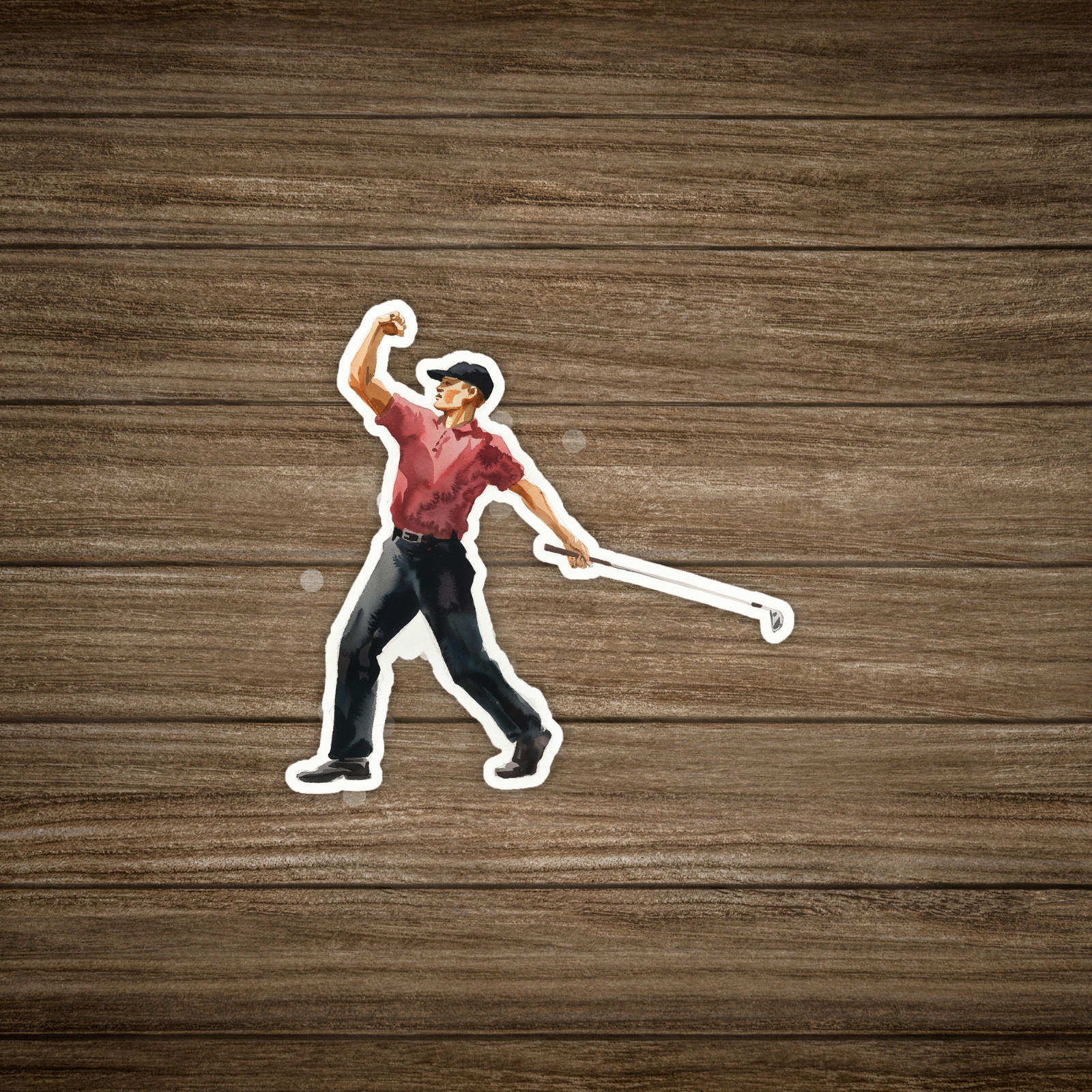 Watercolor Tiger Woods Golf Swing Pose – Wall Decal Sticker Art for Sports Fans