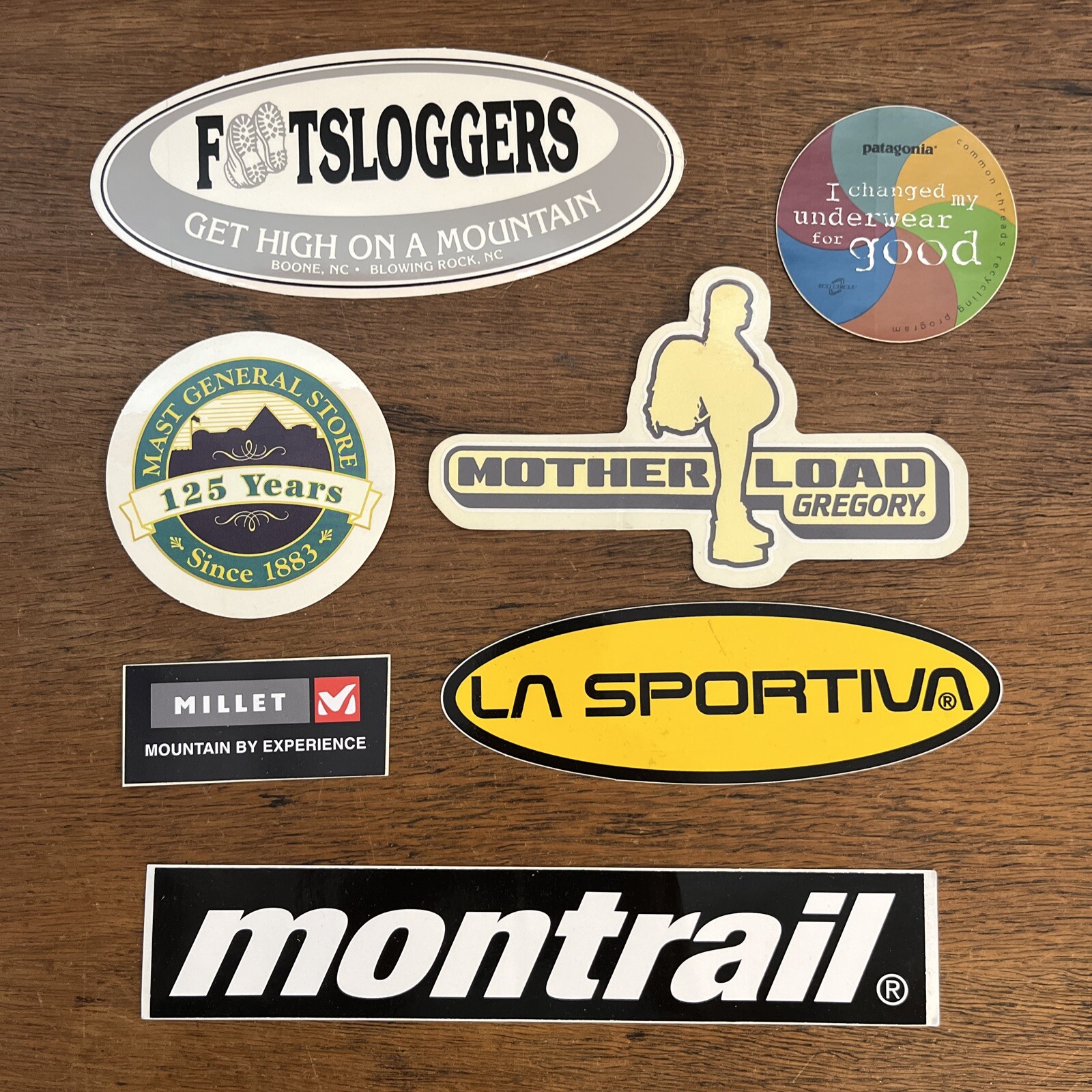 Outdoors Hiking Stickers Lot of 7 Patagonia Gregory Millet Mast Montrail