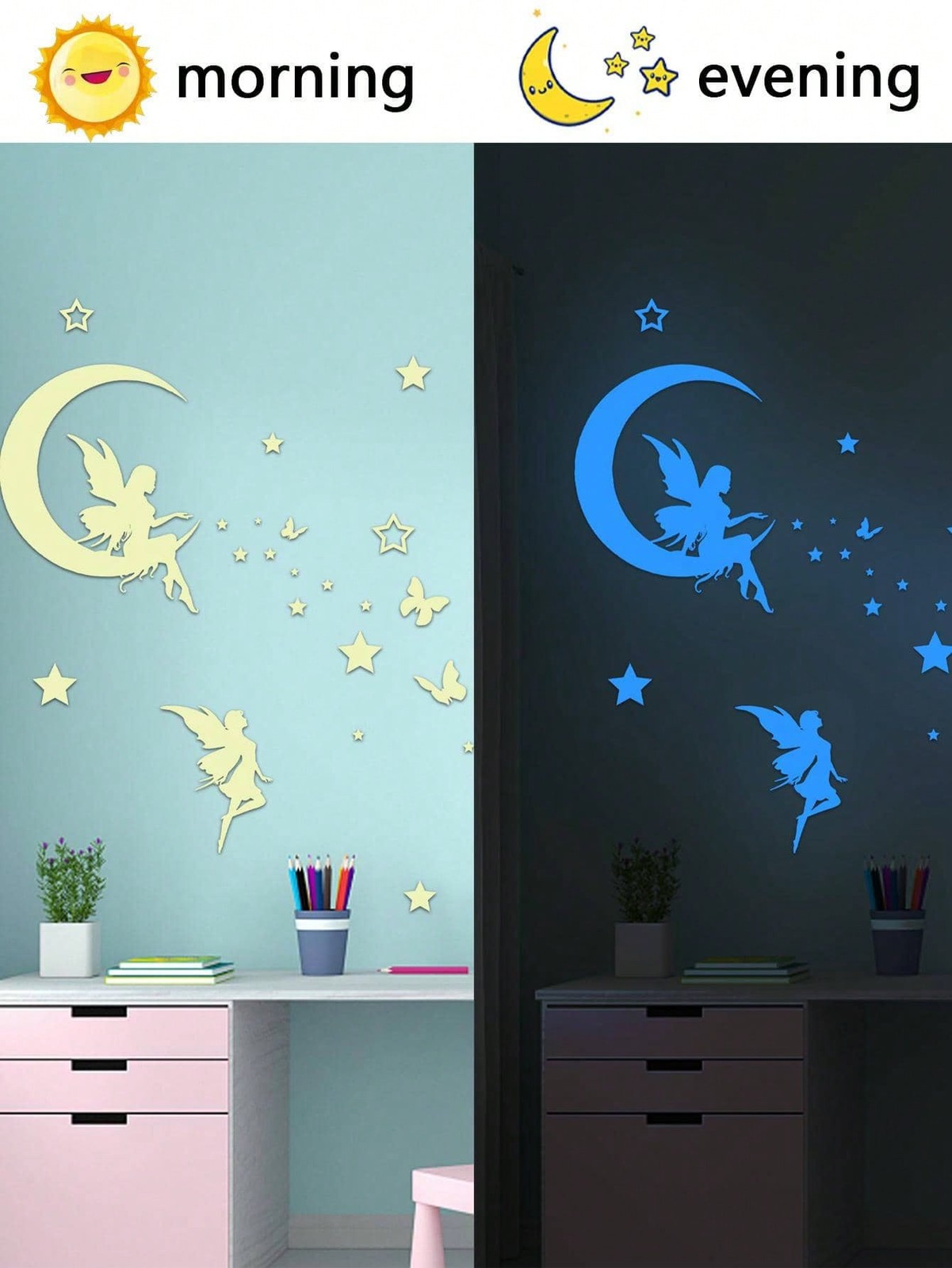Multicolor Glow In The Dark Fairy Butterfly Star Wall Decals One Size