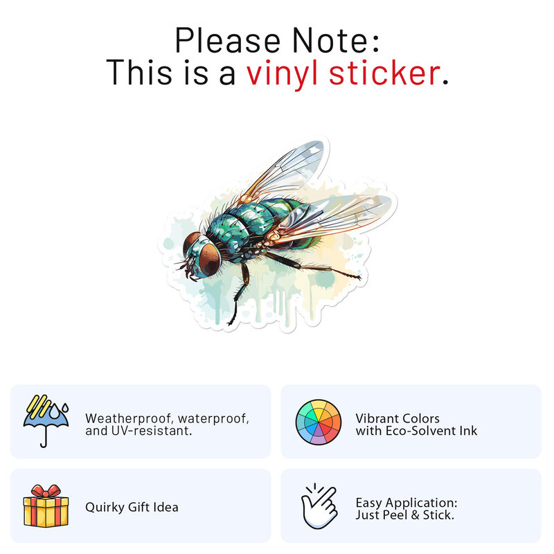 Watercolor Housefly Vinyl Decal Waterproof Car Bumper Sticker