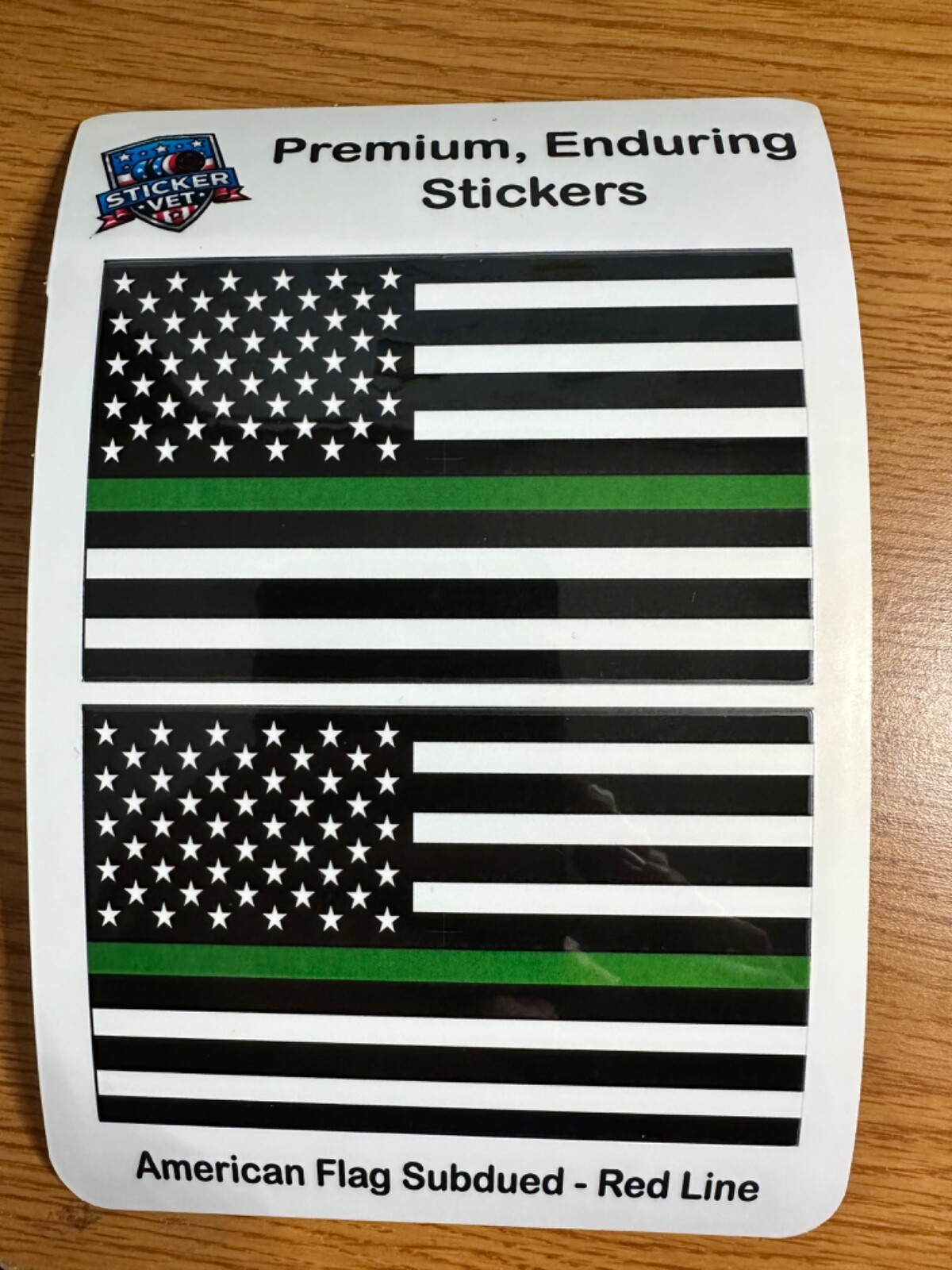 STICKER American, thin green line military vet 2 flag pack, various sizes, USA