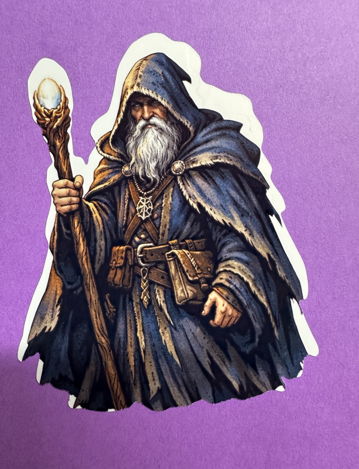3 inch Dark Wizard Vinyl Sticker – Hooded Mage with Glowing Staff – Fantasy RPG