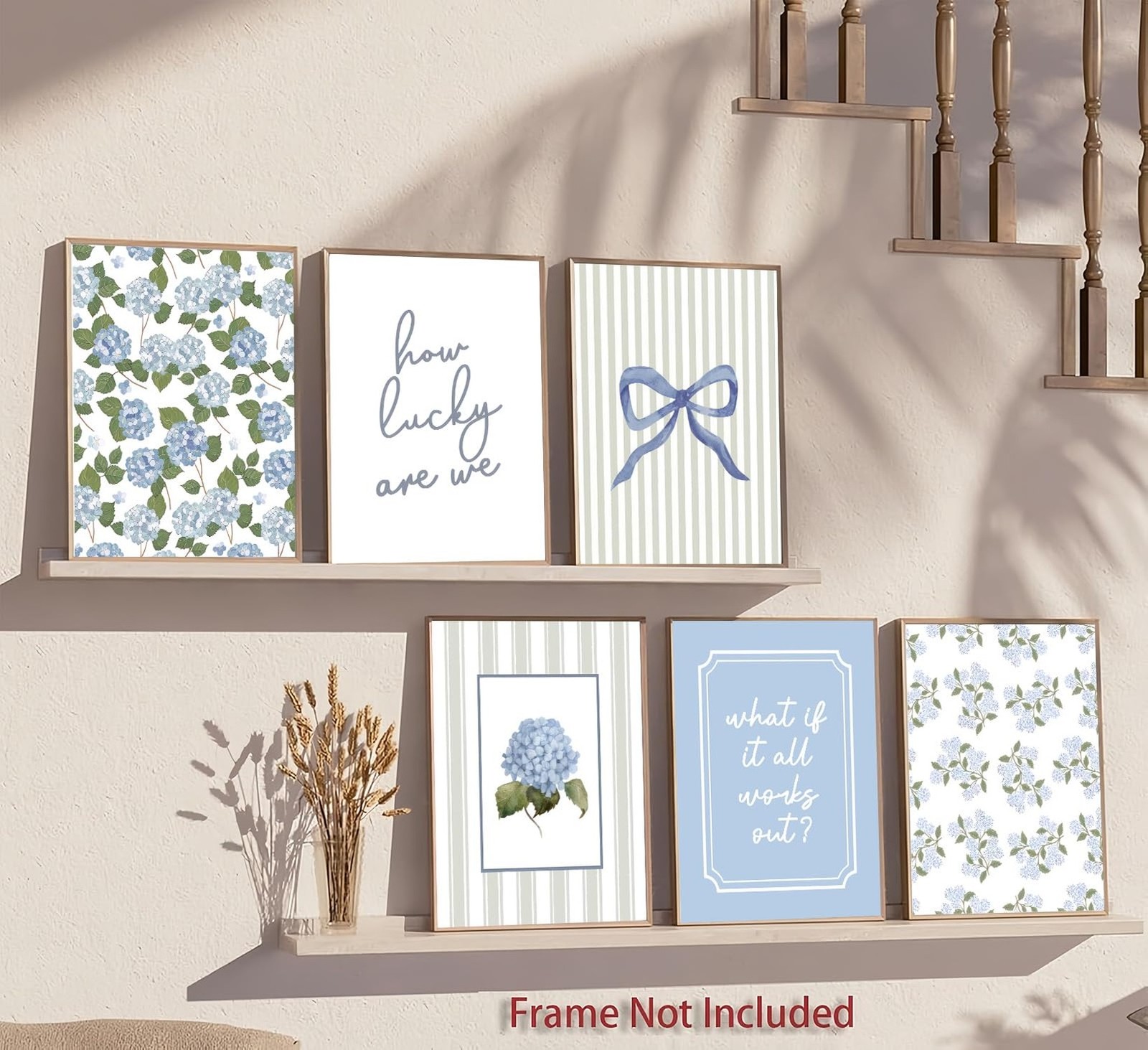6 Pcs Blue Hydrangea Bow Canvas Wall Art How Lucky Are We Poster Prints Trend…