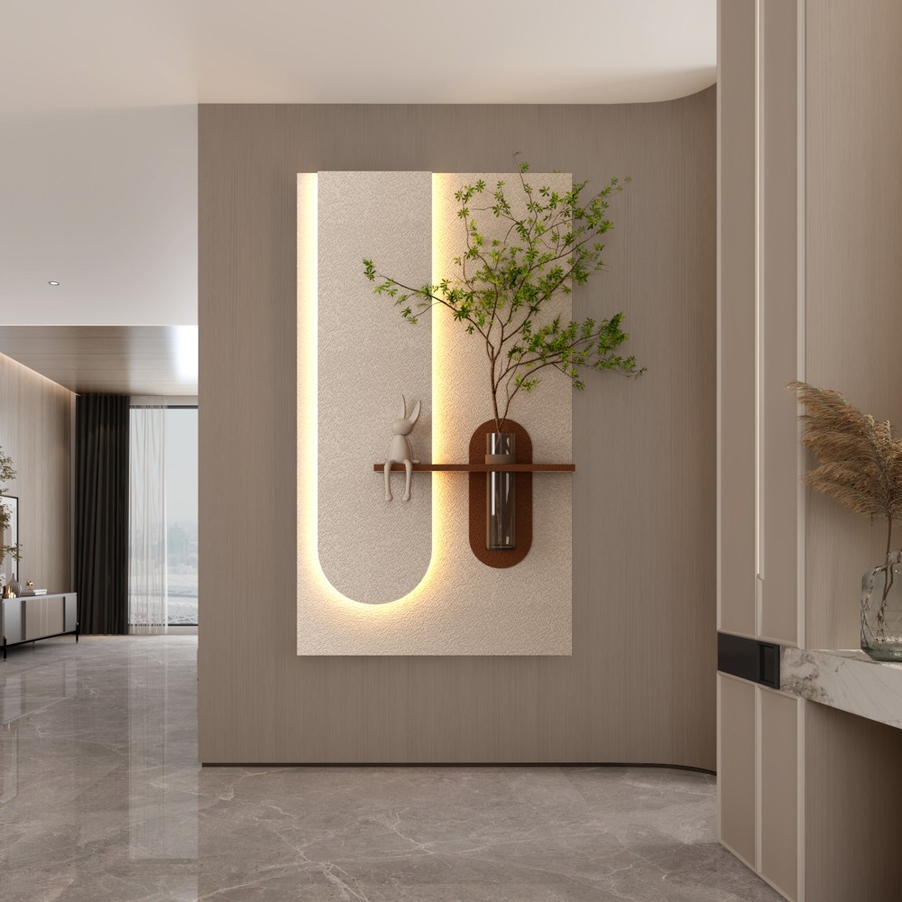 Adjustable 3-Color LED Sandstone Wall Decor with Simulated Green Plants