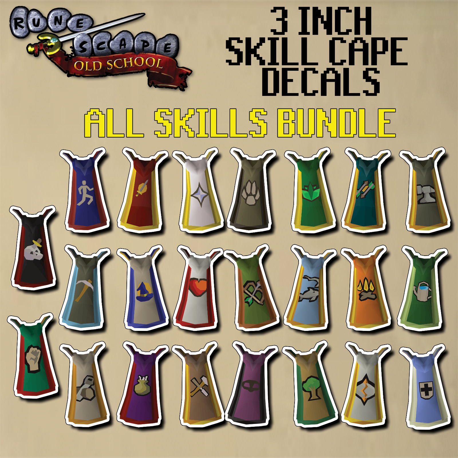 Complete OSRS Skill Cape Sticker Bundle – All Skills Included – 3" Vinyl Decals