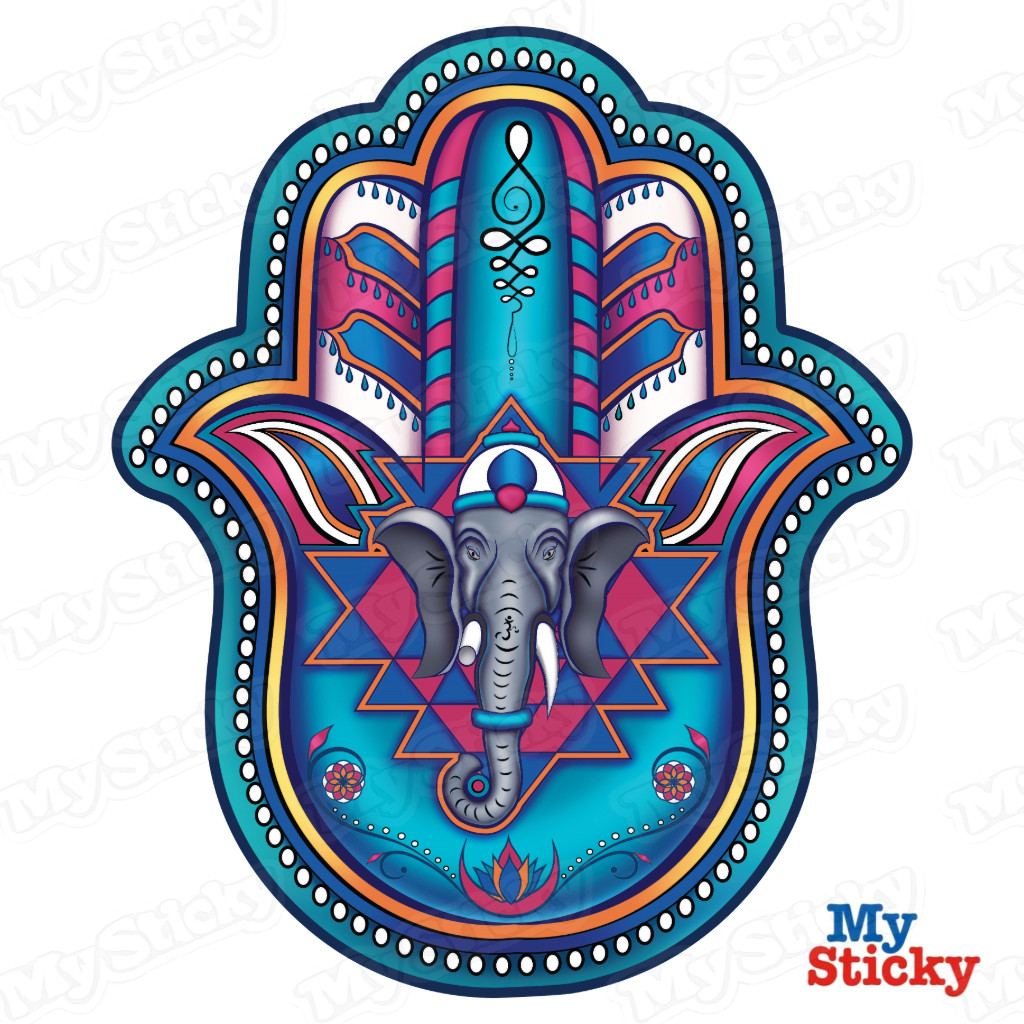 Hamsa Hand Ganesh Wall Decal Hindu Elephant Peel & Stick Yoga Meditation Decor