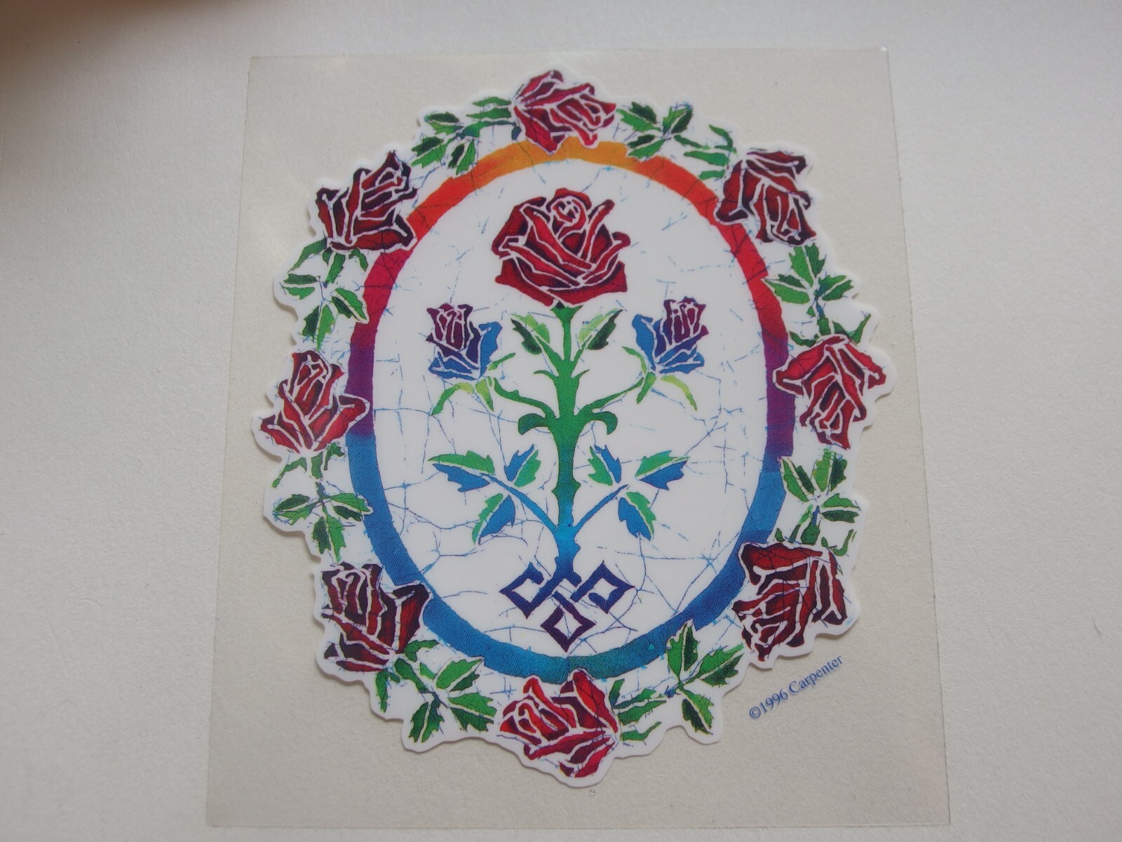 Vintage Grateful Dead-Inspired Window Sticker 🌹 Rainbow Roses Mandala 1996