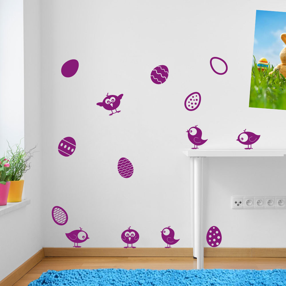 Easter Chicks Birds Eggs Vinyl Window Wall Decals Stickers Set Shop Display A150