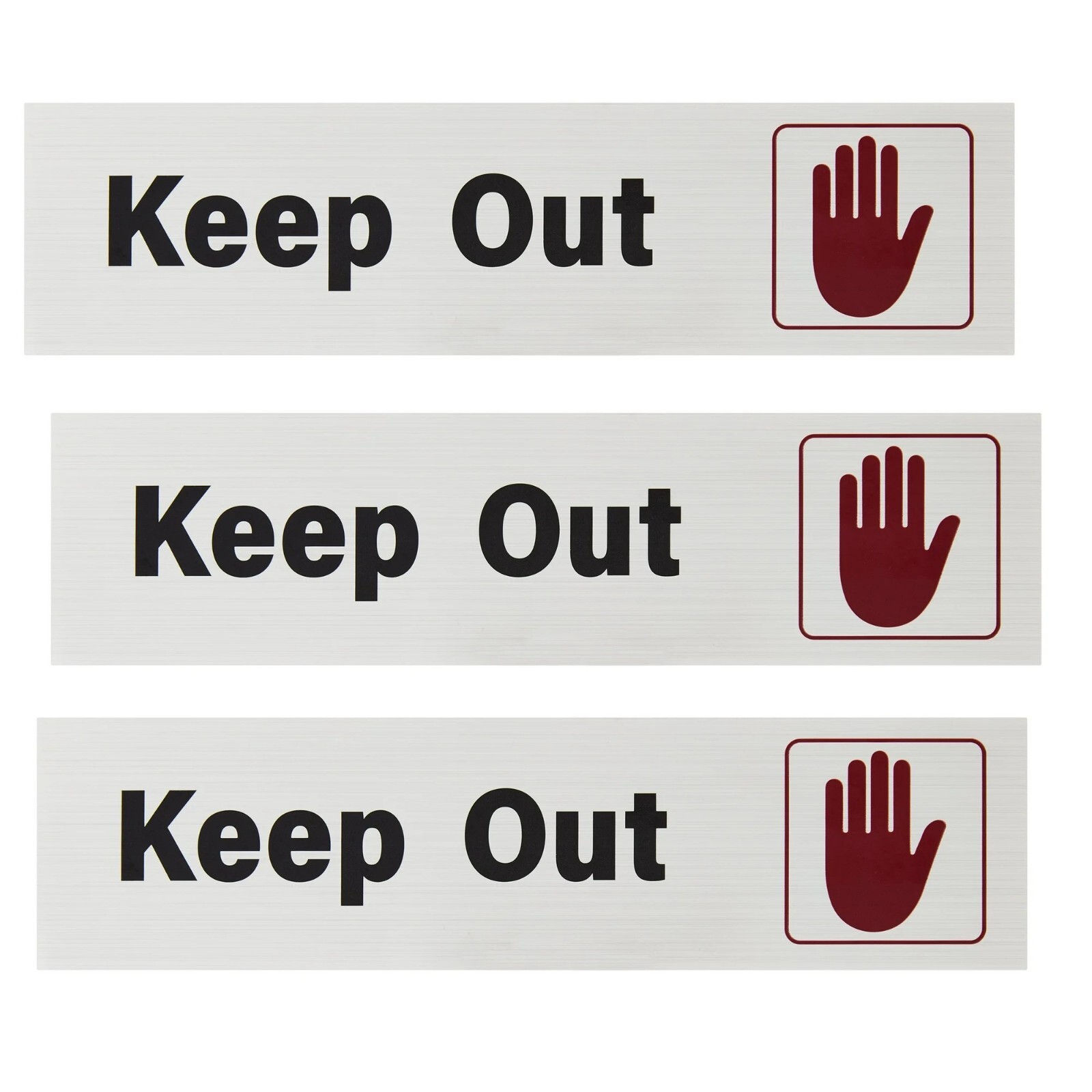 KEEP OUT Sign Brushed Aluminum 2×8 Inches High Visibility Bold Silver & Red 3pcs