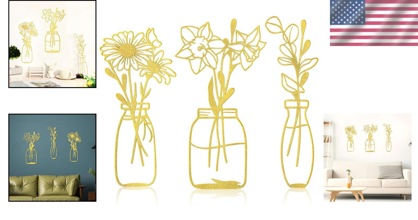 Minimalist Gold Metal Flowers Wall Sculpture Set – Perfect for Living Rooms