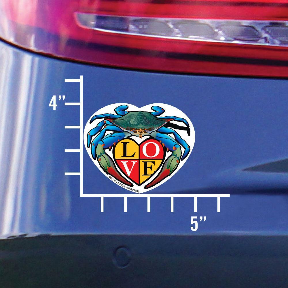 Blue Crab LOVE Crest Die Cut Stickers, 5×4" & 2×1.7"