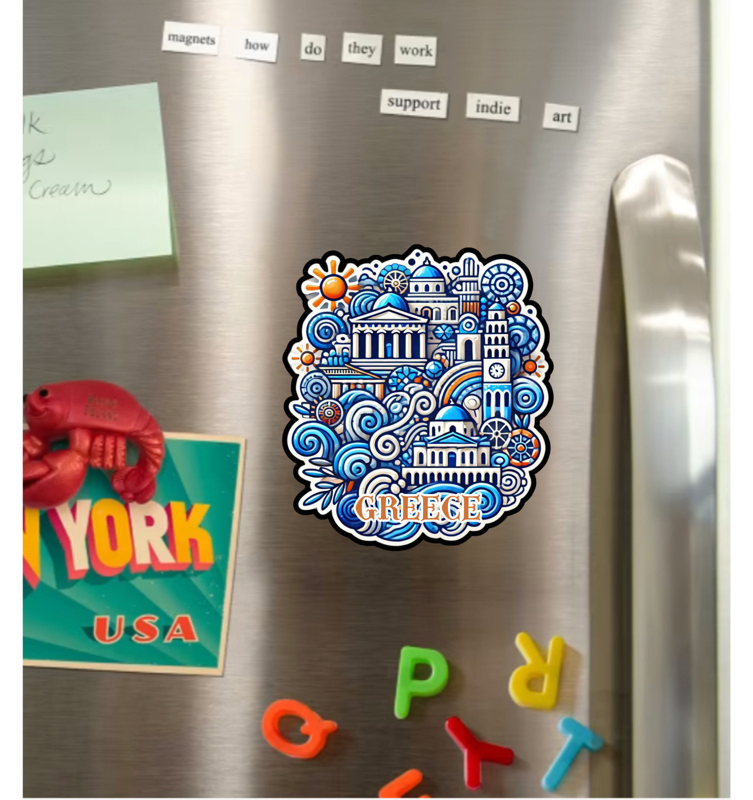 Greece Original Art Die Cut Glossy Fridge Magnet
