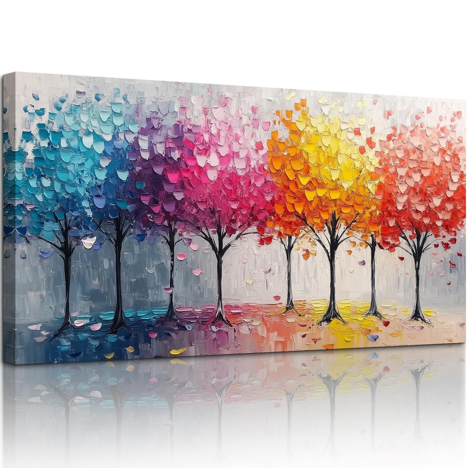 crmotu Colorful Trees Wall Art, Abstract Forest Large Wall Decor, Nature Land…