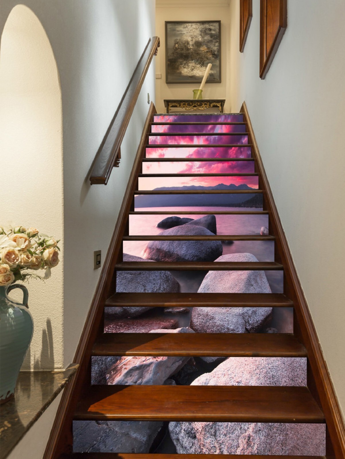 3D Stone Red Cloud AZ1361 Stair Risers Decoration Mural Vinyl Wallpaper Kay